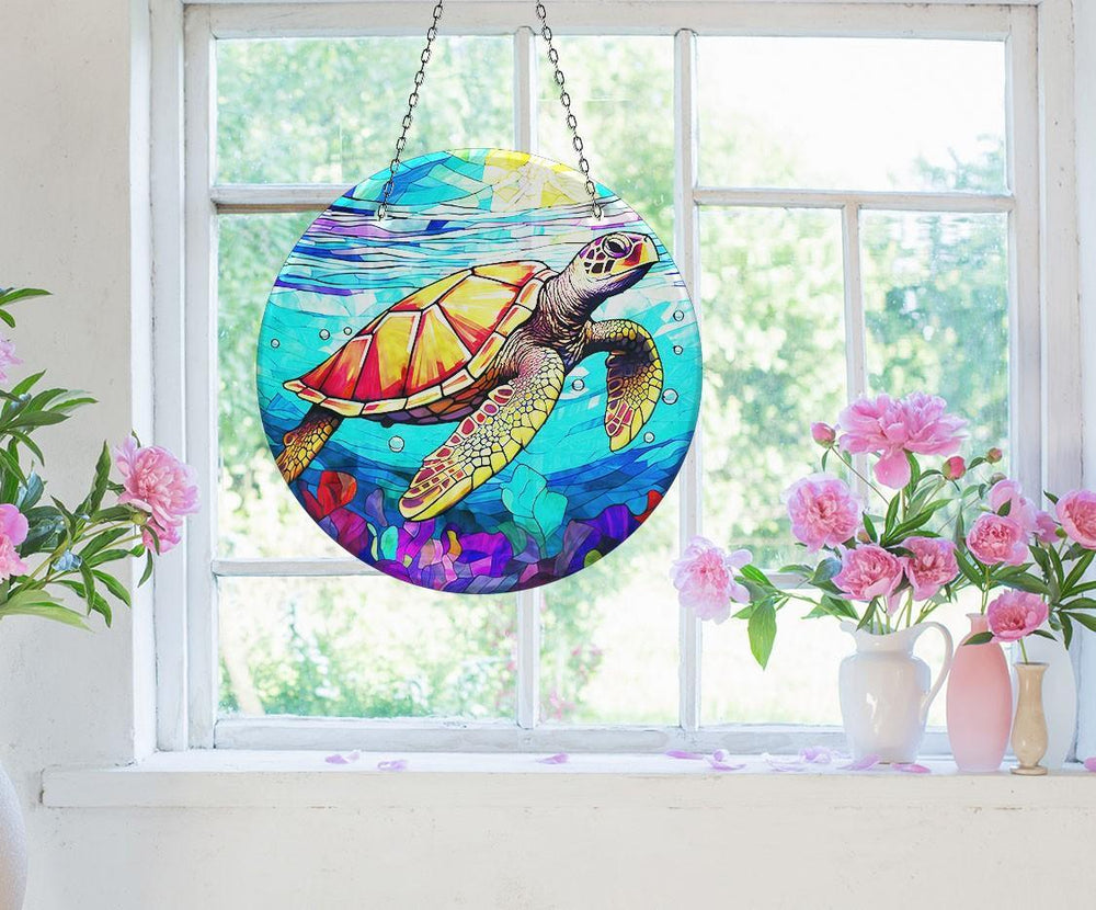 Tropical Seaturtle Suncatcher Durable Tempered Glass | Myphotostation