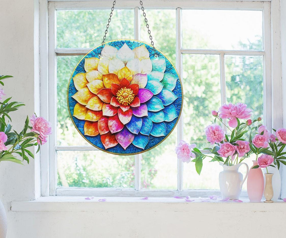 Blue Red Lotus Suncatcher Decor - MyPhotoStation