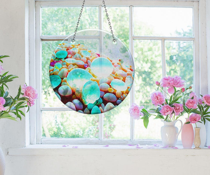 Blue Zen Spa Stone Suncatcher Elegant Tempered Glass Design for Windows | Myphotostation