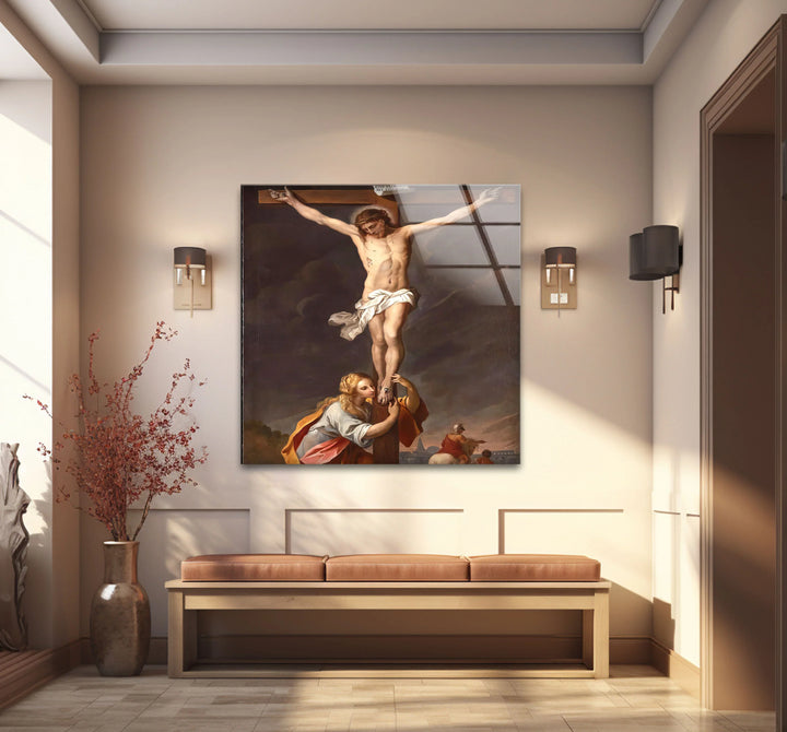 Jesus Crucifixion Wall Art – Religious Glass Print of Calvary Scene for Faith-Inspired Decor - MyPhotoStation