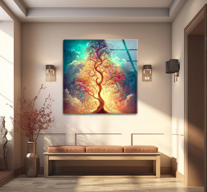 Radiant Tree of Life Wall Art – Ethereal Light Fantasy Glass Print - MyPhotoStation