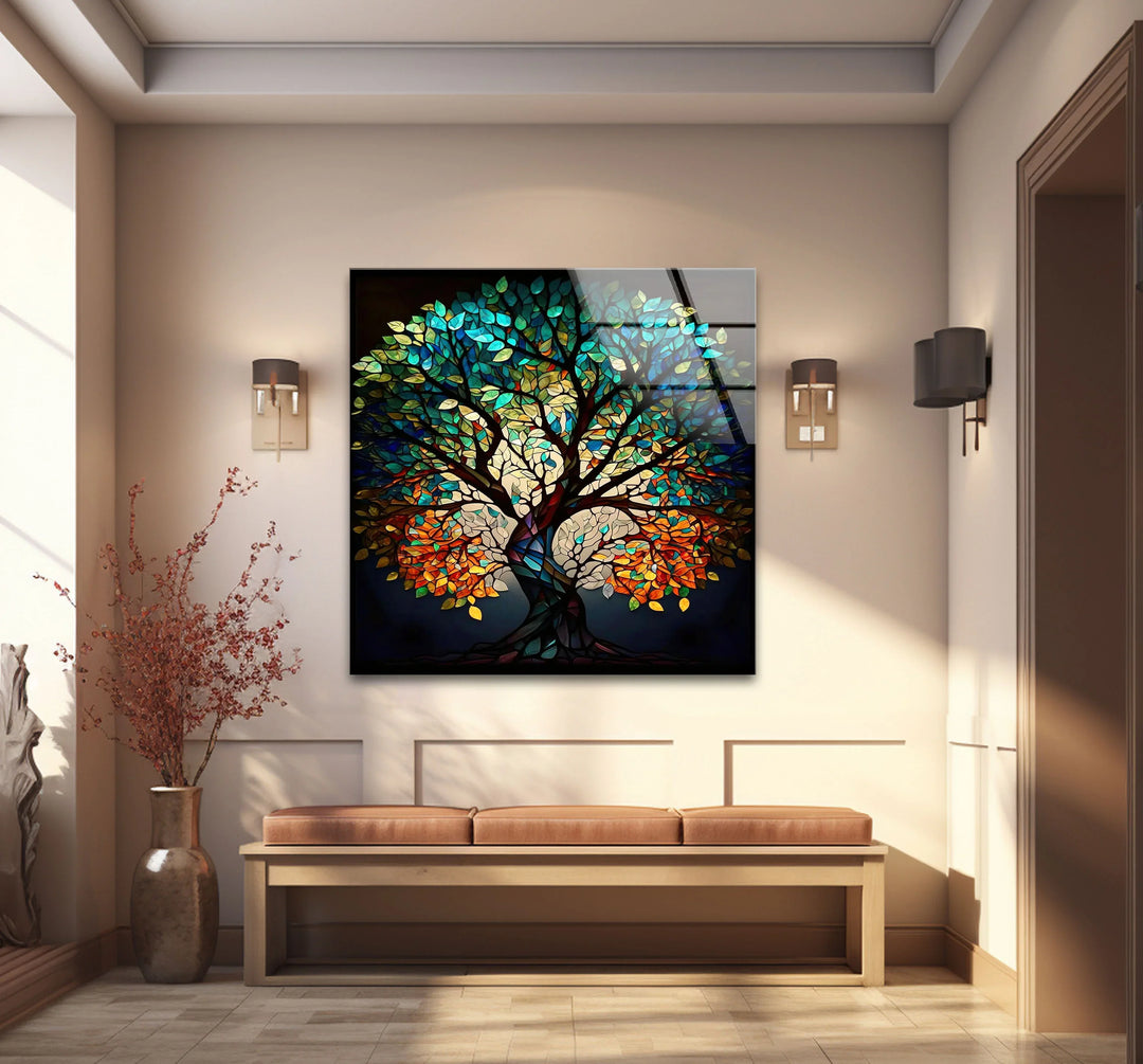 Stained Glass Tree of Life Wall Art – Multicolor Glass Print for Spiritual and Nature-Inspired Decor - MyPhotoStation