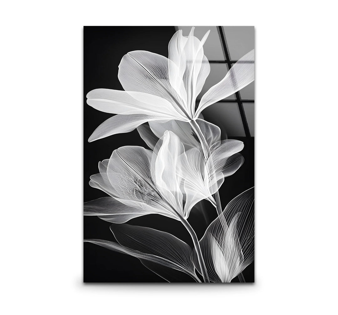 Black and white art featuring delicate line art flowers in a minimalist composition