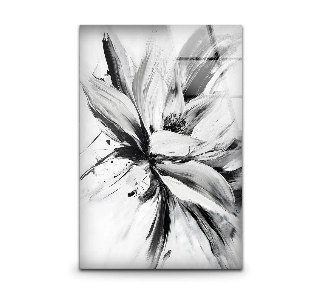 Black and white art featuring an elegant abstract floral design with intricate details