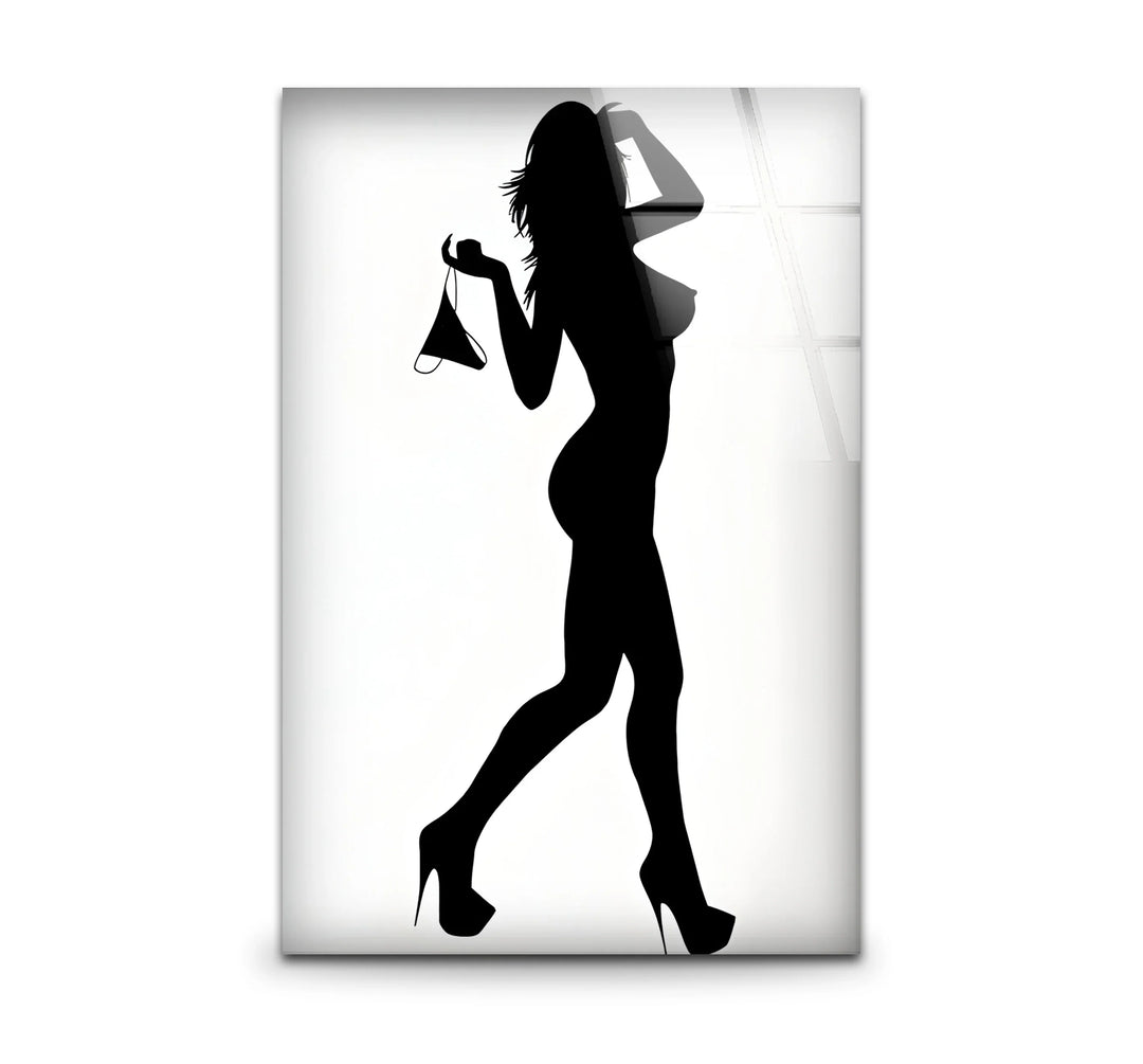 Black And White Woman Poses Glass Wall Art - MyPhotoStation