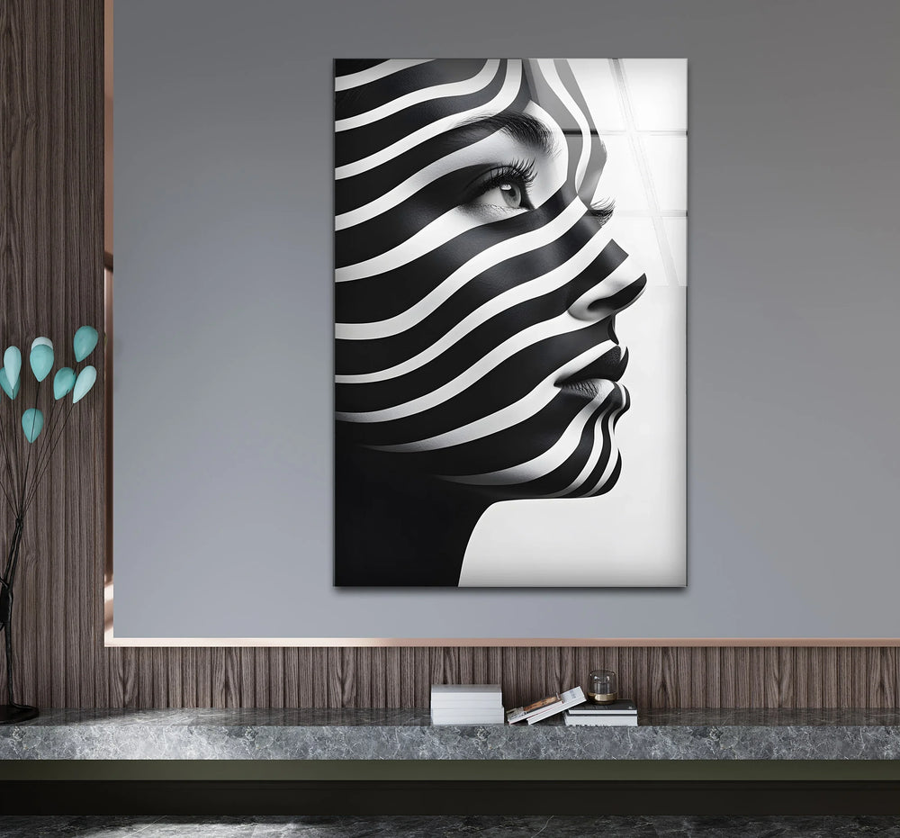 Stylish black and white wall art showcasing a graceful woman silhouette in bold contrasts