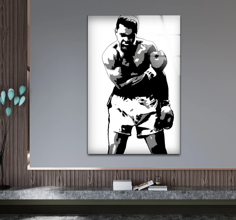 Stylish black and white wall art showcasing Muhammad Ali in a striking and inspiring composition