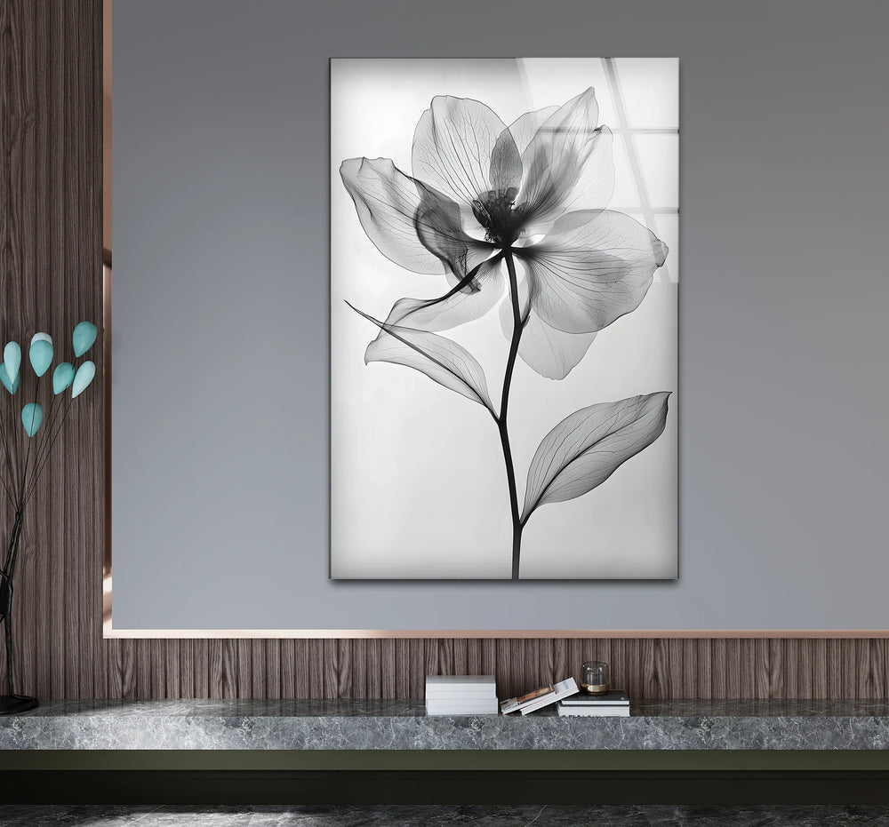 Stylish black and white wall art showcasing a close-up of a delicate flower in monochrome