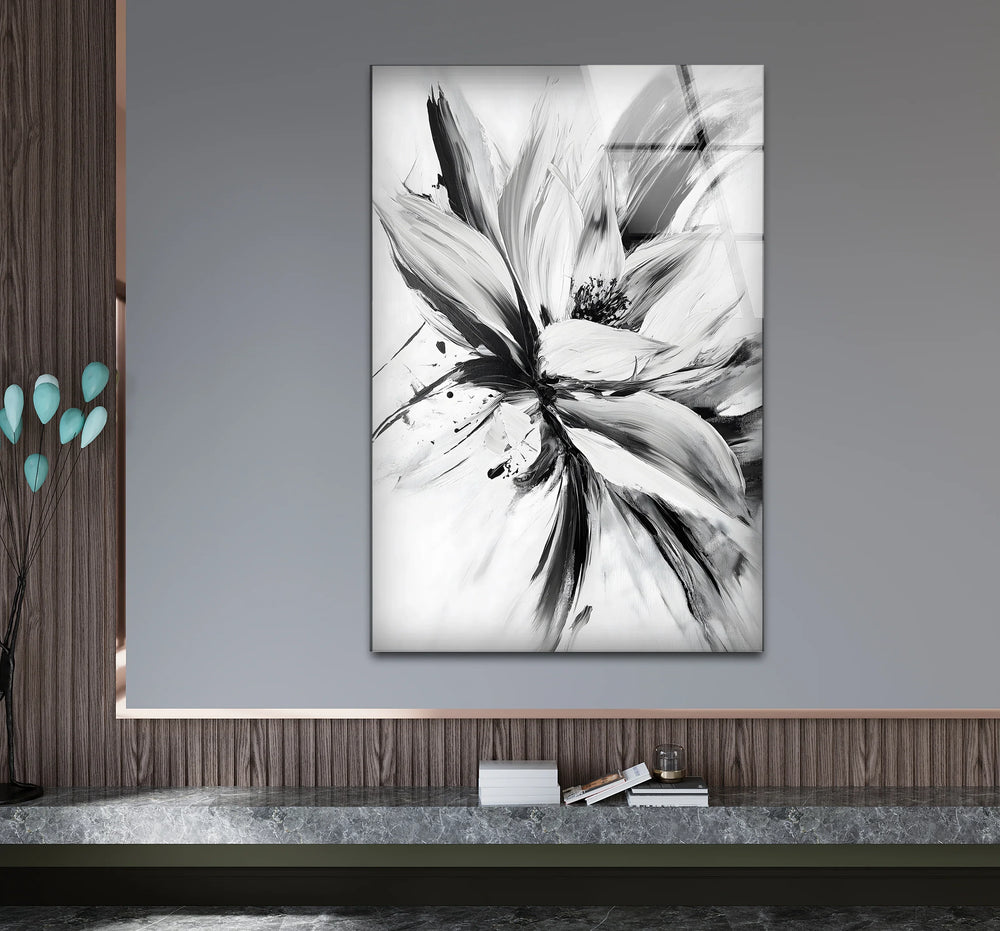 Stylish black and white wall art showcasing a modern floral composition in bold contrasts