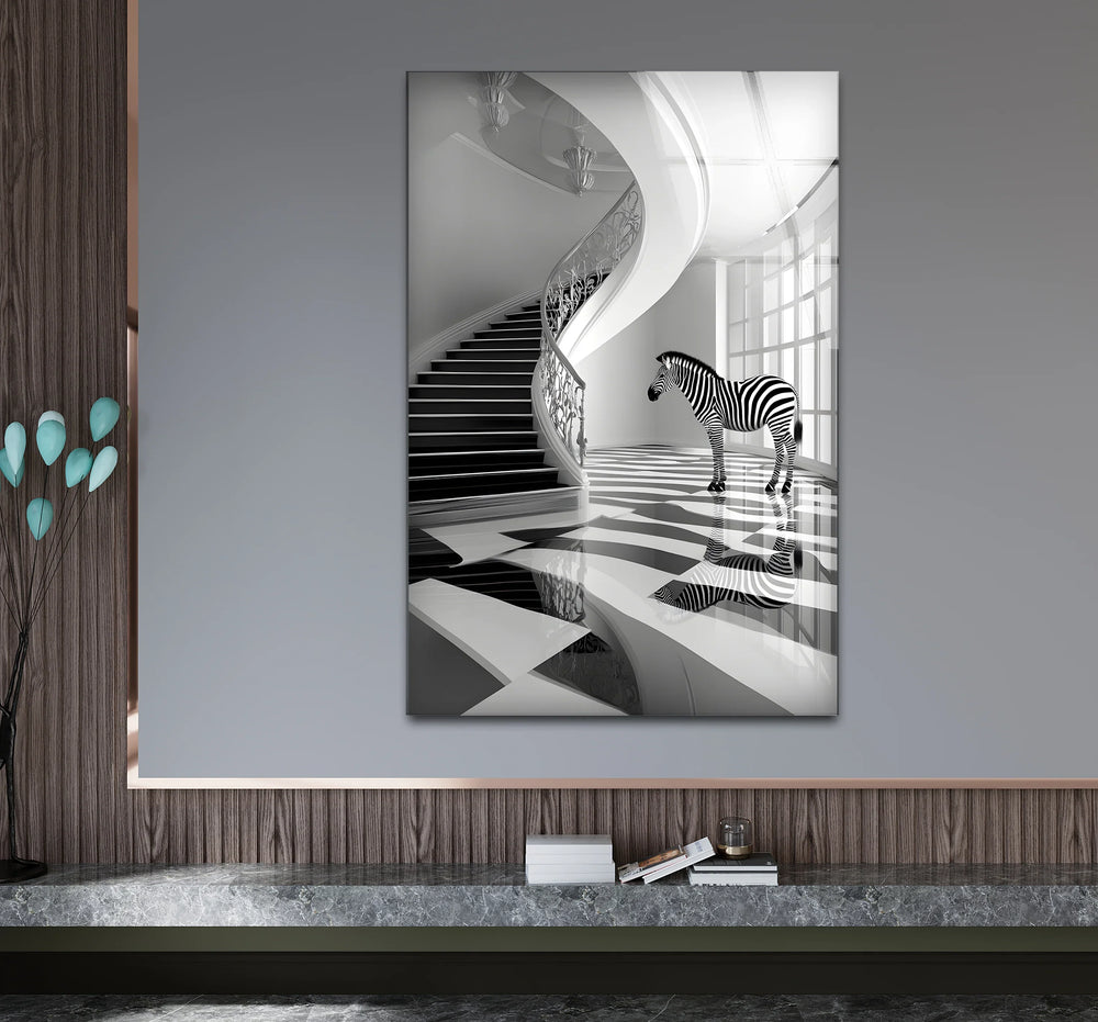 Stylish black and white wall art showcasing a contemporary zebra design in a dramatic composition