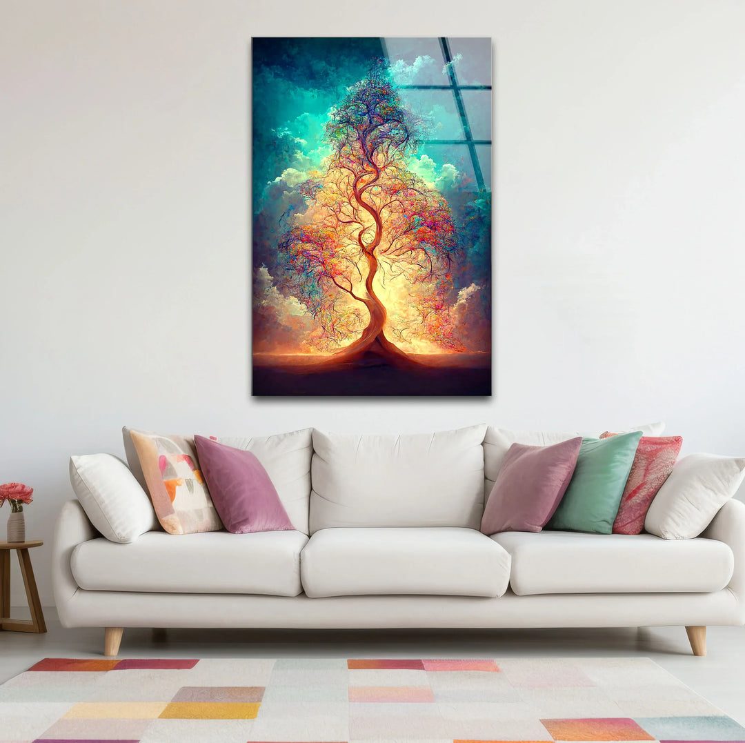Radiant Tree of Life Wall Art – Ethereal Light Fantasy Glass Print - MyPhotoStation
