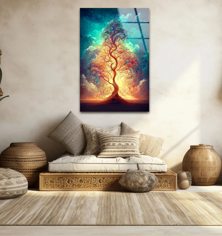 Radiant Tree of Life Wall Art – Ethereal Light Fantasy Glass Print - MyPhotoStation