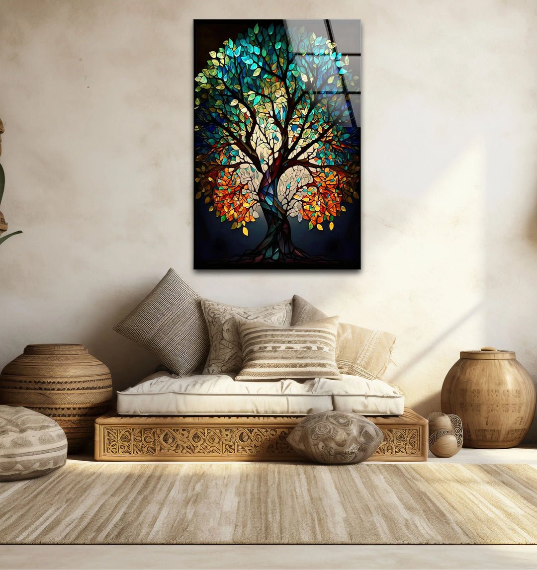 Stained Glass Tree of Life Wall Art – Multicolor Glass Print for Spiritual and Nature-Inspired Decor - MyPhotoStation