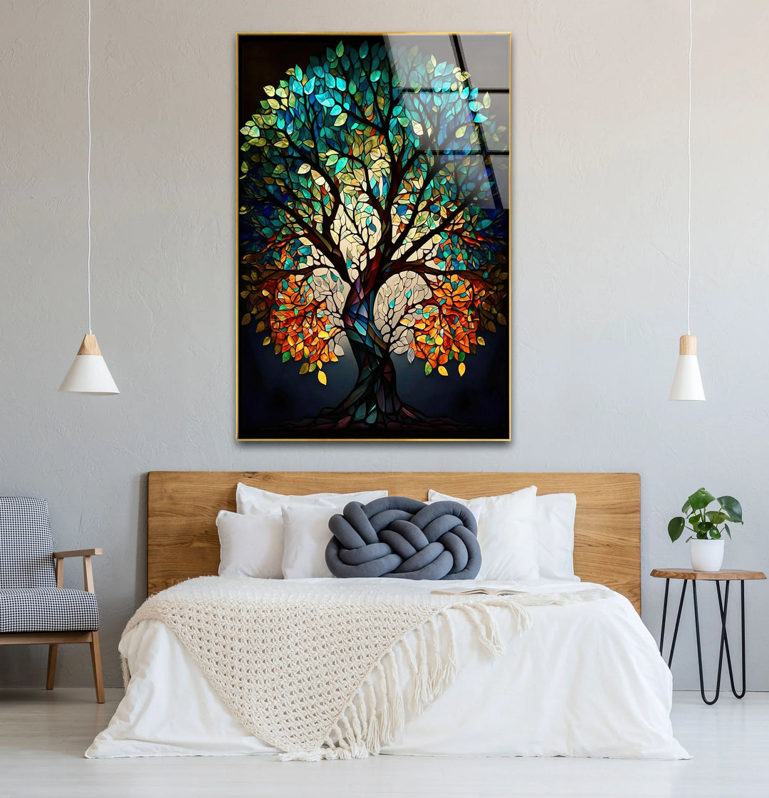 Stained Glass Tree of Life Wall Art – Multicolor Glass Print for Spiritual and Nature-Inspired Decor - MyPhotoStation