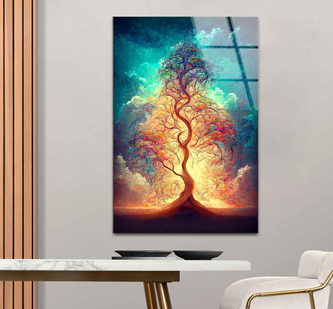 Radiant Tree of Life Wall Art – Ethereal Light Fantasy Glass Print - MyPhotoStation