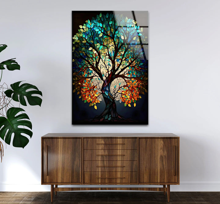 Stained Glass Tree of Life Wall Art – Multicolor Glass Print for Spiritual and Nature-Inspired Decor - MyPhotoStation