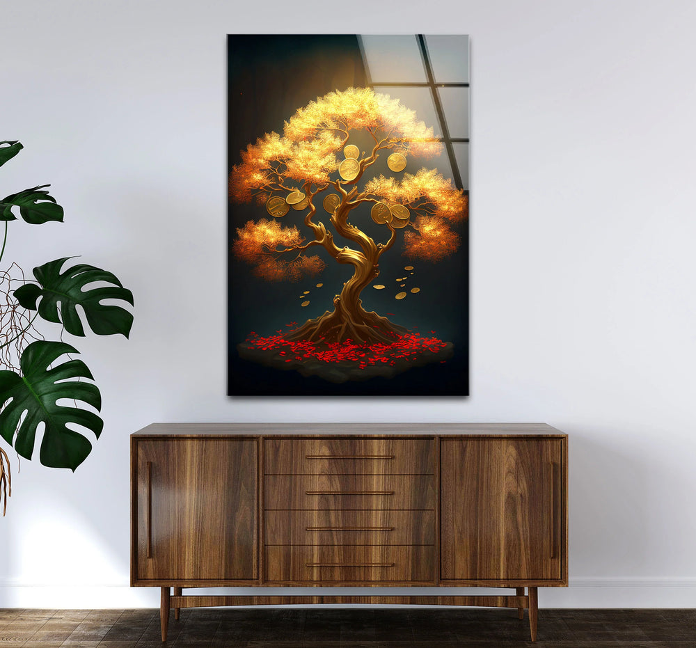 Golden Money Tree Wall Art – Prosperity and Wealth Symbol Glass Wall Decor - MyPhotoStation