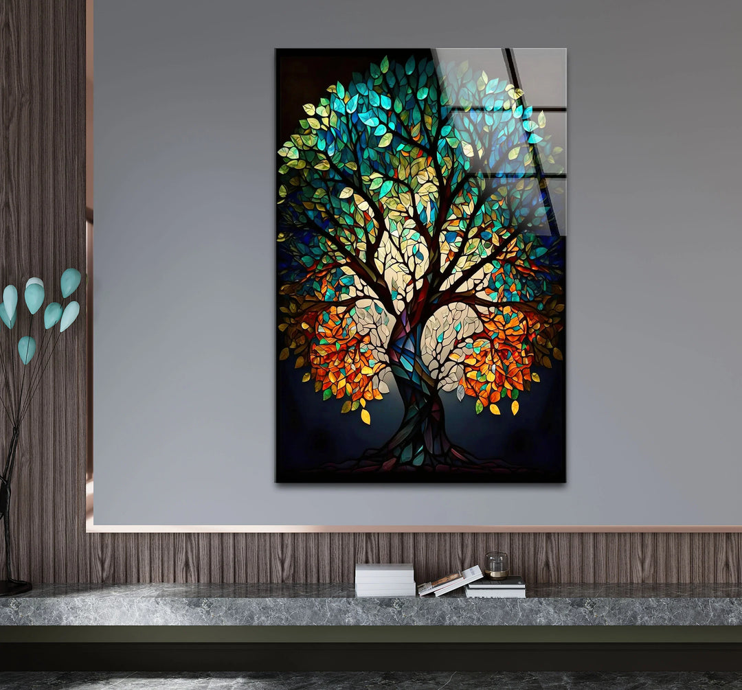Stained Glass Tree of Life Wall Art – Multicolor Glass Print for Spiritual and Nature-Inspired Decor - MyPhotoStation