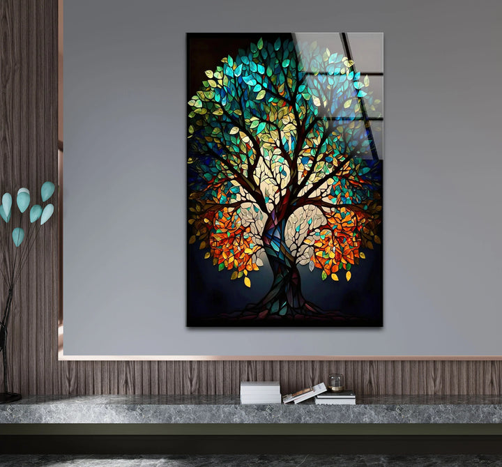 Stained Glass Tree of Life Wall Art – Multicolor Glass Print for Spiritual and Nature-Inspired Decor - MyPhotoStation