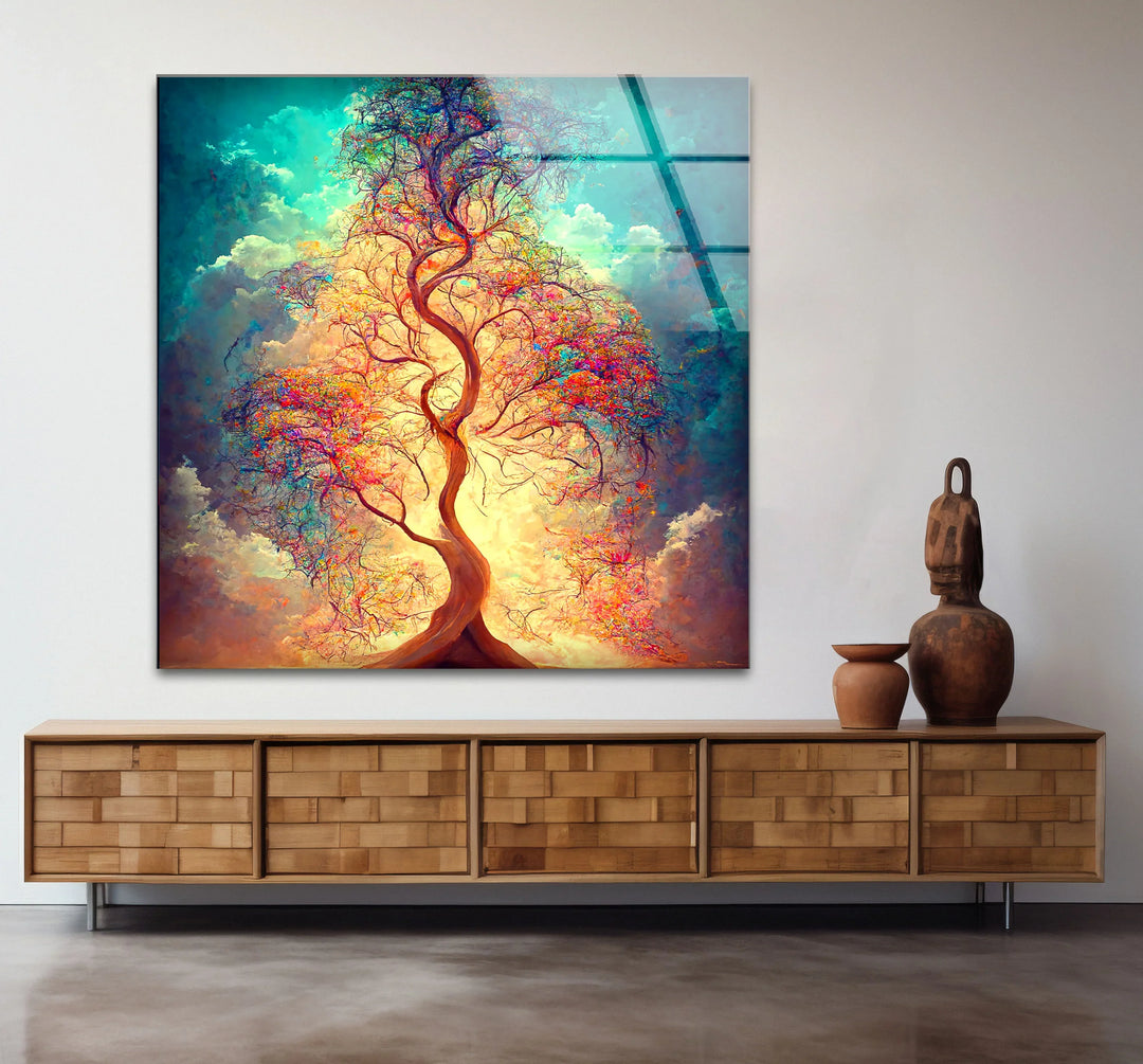 Radiant Tree of Life Wall Art – Ethereal Light Fantasy Glass Print - MyPhotoStation
