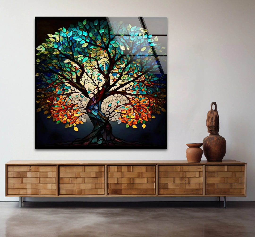 Stained Glass Tree of Life Wall Art – Multicolor Glass Print for Spiritual and Nature-Inspired Decor - MyPhotoStation