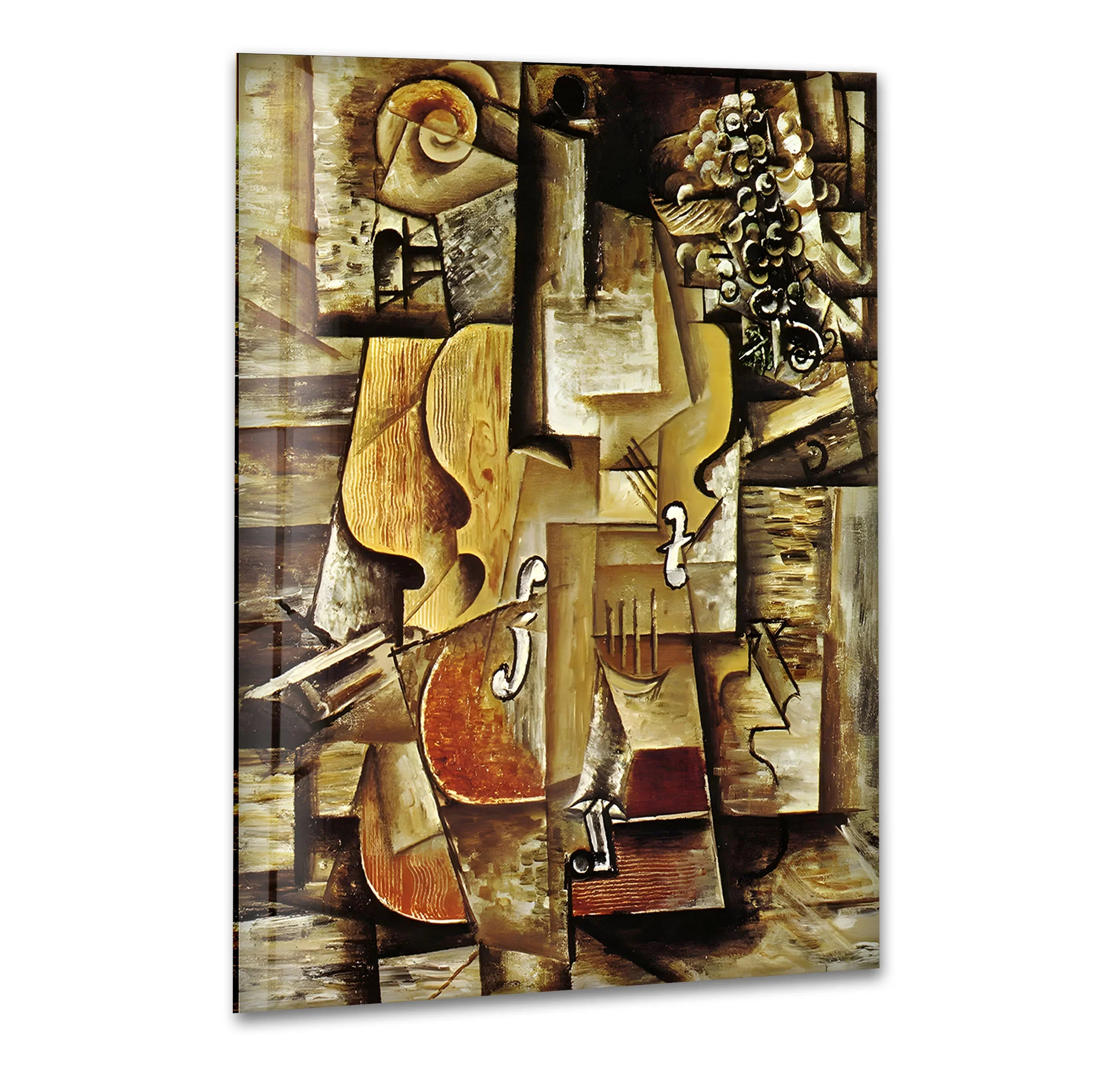 Pablo　Picasso、ワイングラス、希少な額装用画集より、新品高級額装付 Violin and Grapes Picasso – Famous Art Paintings Glass Wall Art