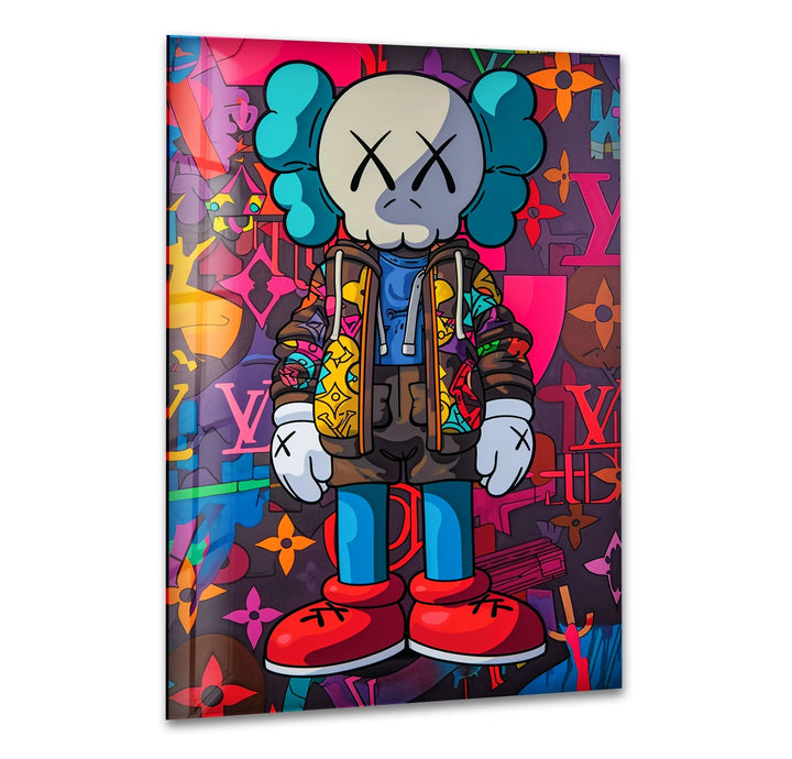 Kaws Colored Glass Wall Art photo print on glass, prints on glass wall art