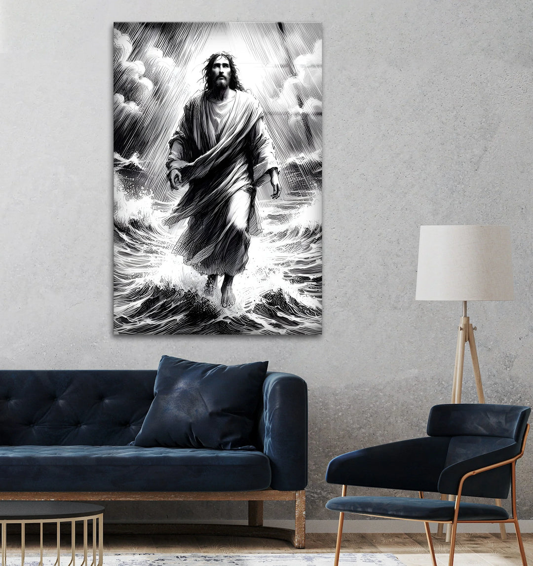 Faithful Reflections - Jesus Walking on Water Glass Wall Art