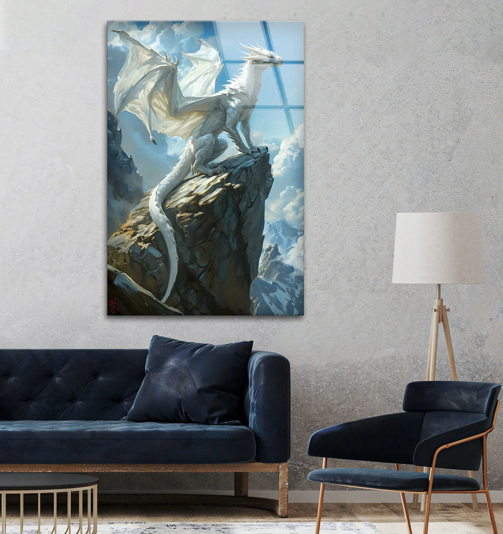 A Celestial White Dragon capturing strength and grace, flying through the clouds. Perfect for your fantasy-inspired room.