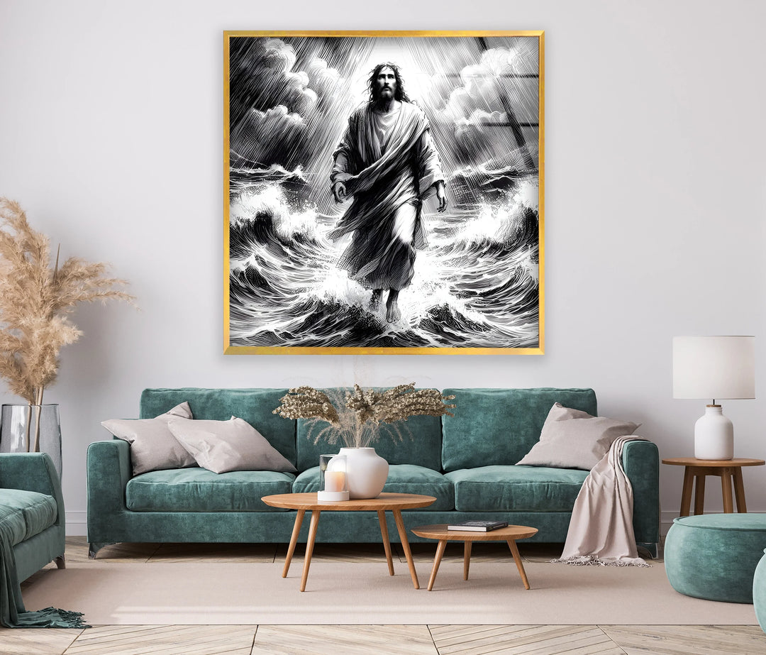 Jesus Christ Wall Art - Inspirational Black and White Glass Decor