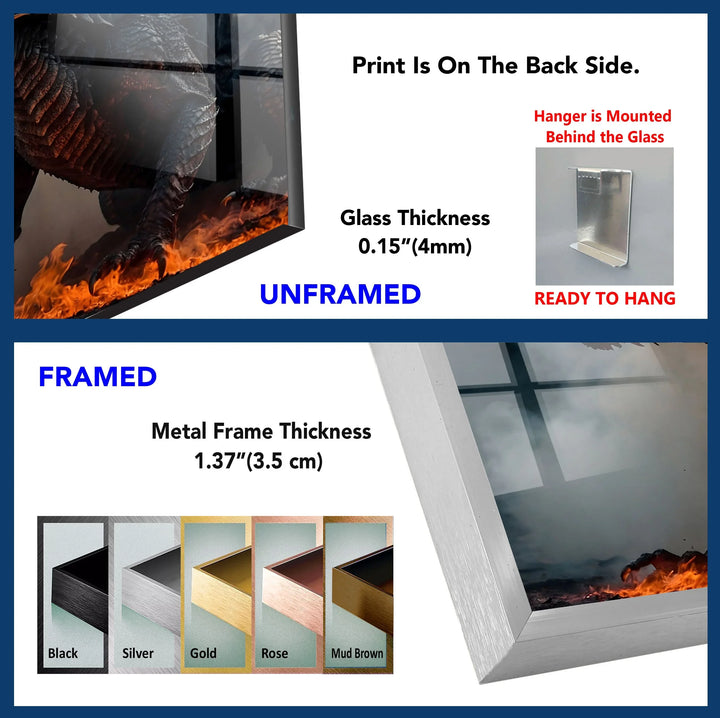 Inferno Dragon: A Fierce Mythical Creature Roaring Through Fiery Lava on Glass Wall Art - MyPhotoStation