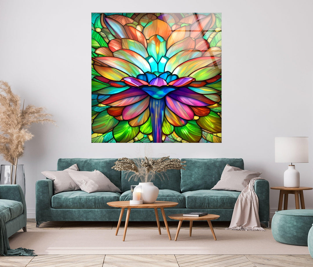 Stained Glass Lotus Flower Glass Wall Art, stained glass wall art, stained glass wall decor