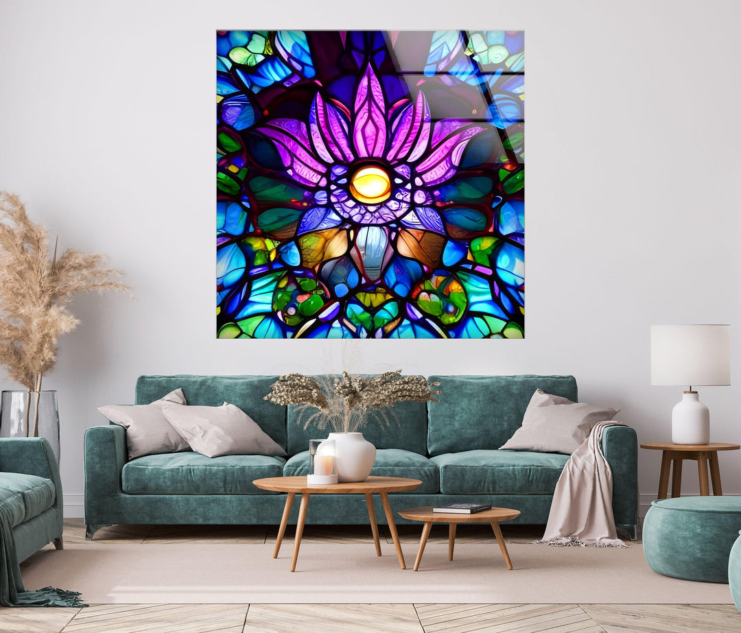 Stained Purple Floral Glass Wall Art, Glass Printing Wall Art, Print photos on glass