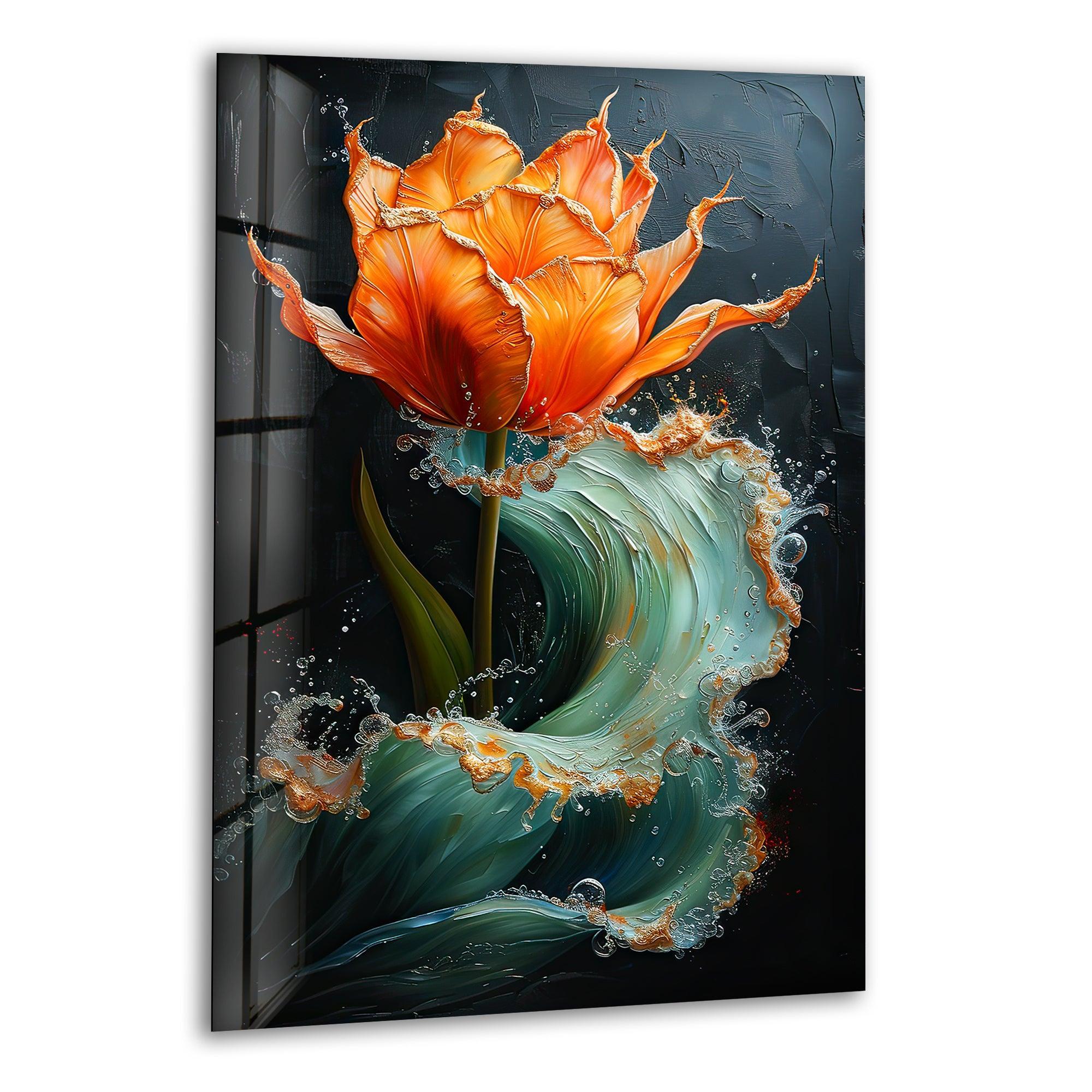Orange Abstract Flower Glass Wall Art – Modern Floral Design ...