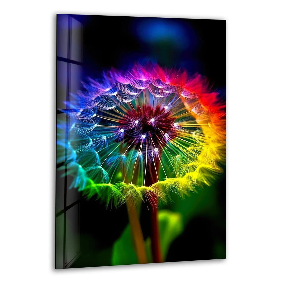 Rainbow Colors Dandelion Glass Wall Art, print picture on glass, Tempered Glass Wall Art