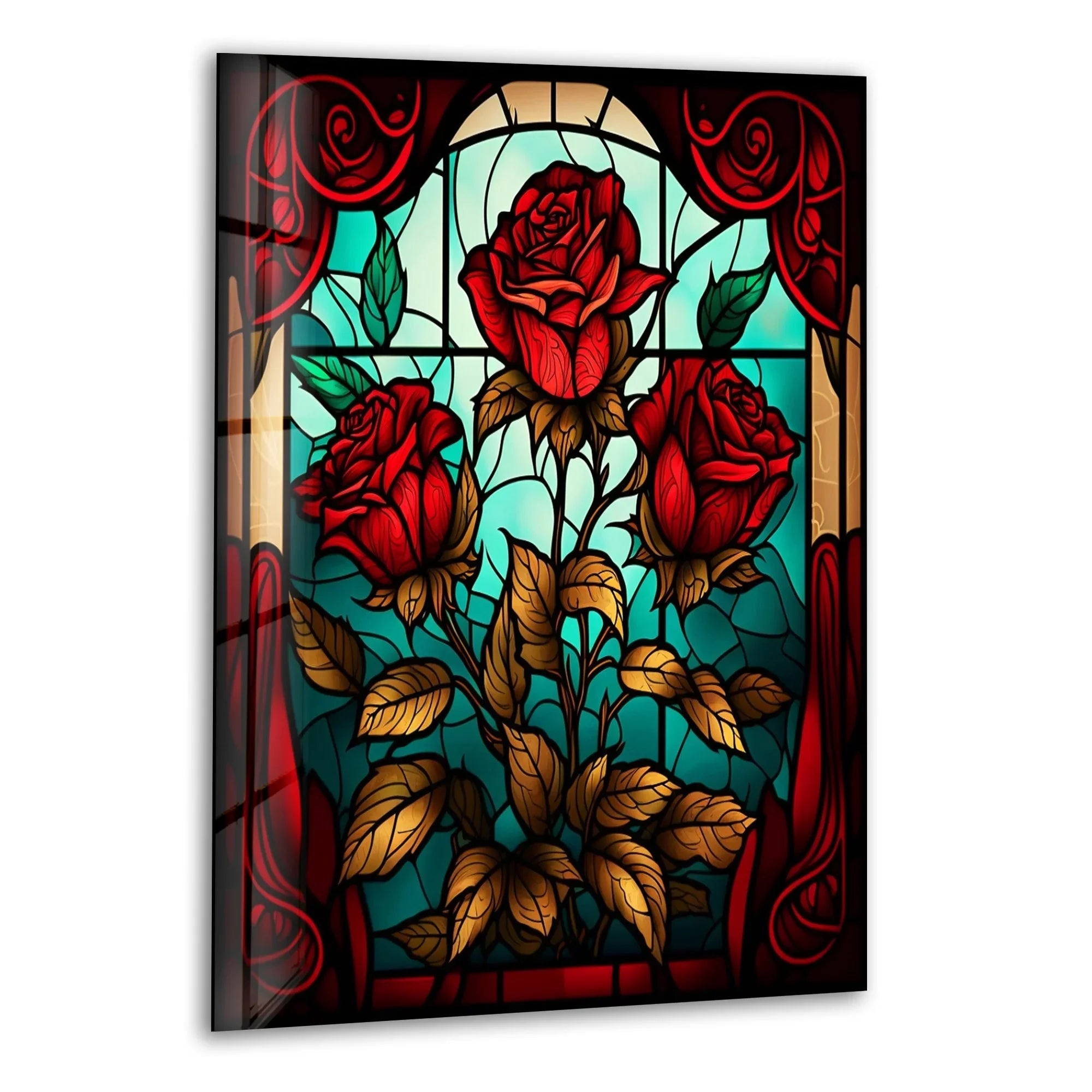Stained Red Roses Glass Wall Art – Elegant Charm – MyPhotoStation