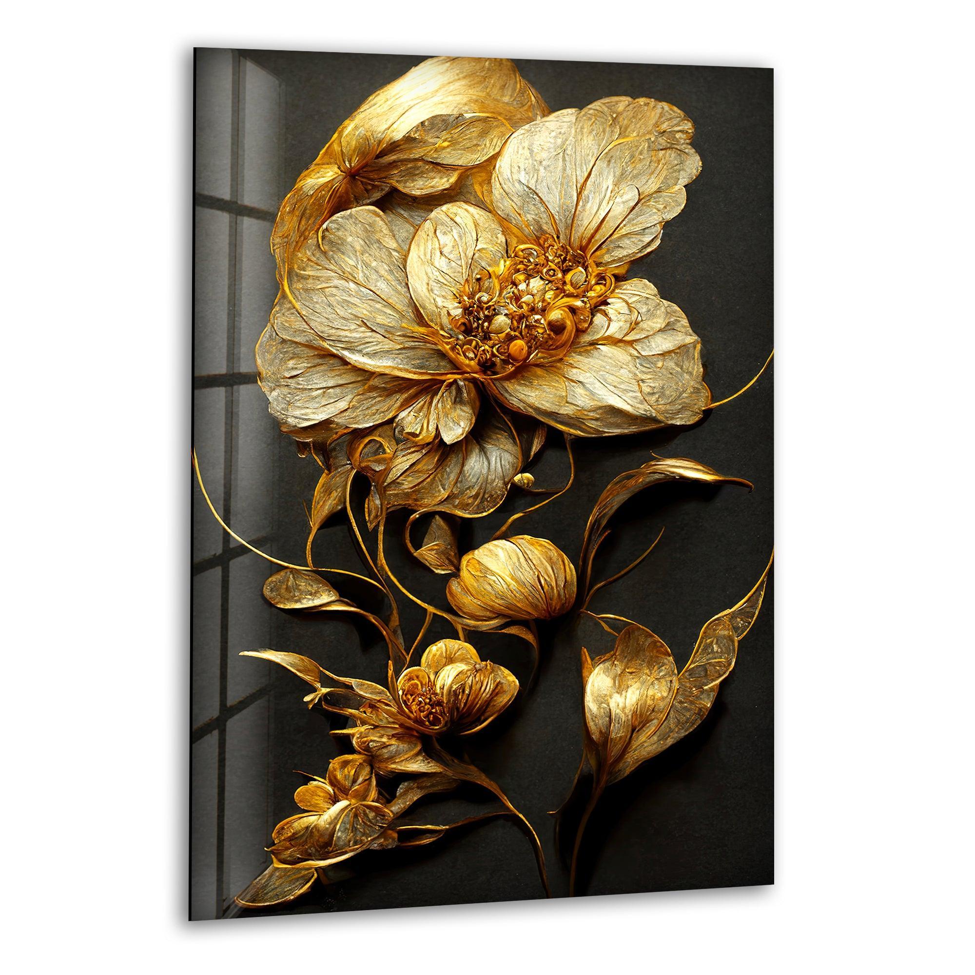 Elegant Golden Flower Glass Wall Art – Luxury Floral Accent ...