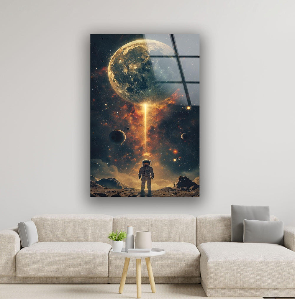 Astronaut Walking on Moon Glass Wall Art stained glass wall art, stained glass wall decor