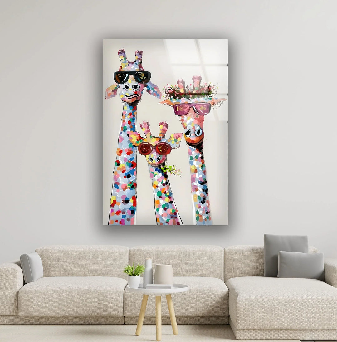 Colorful Giraffes Glass Wall Art custom glass photo prints, large glass prints