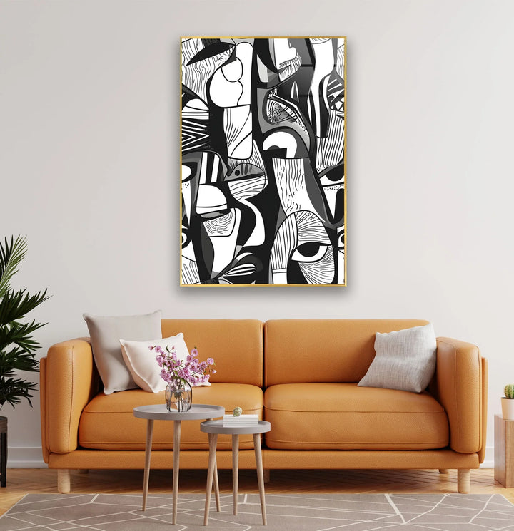 Abstract White & Blue Designs Glass Wall Art print picture on glass, Tempered Glass Wall Art