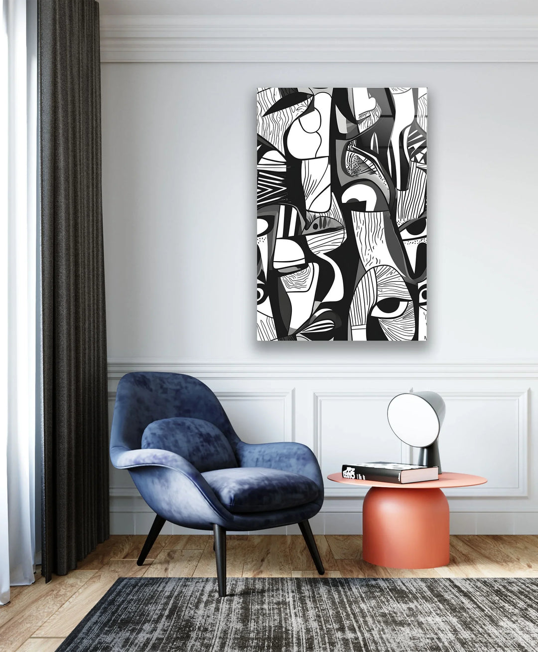 Abstract White & Blue Designs Glass Wall Art print on glass, glass printed photos