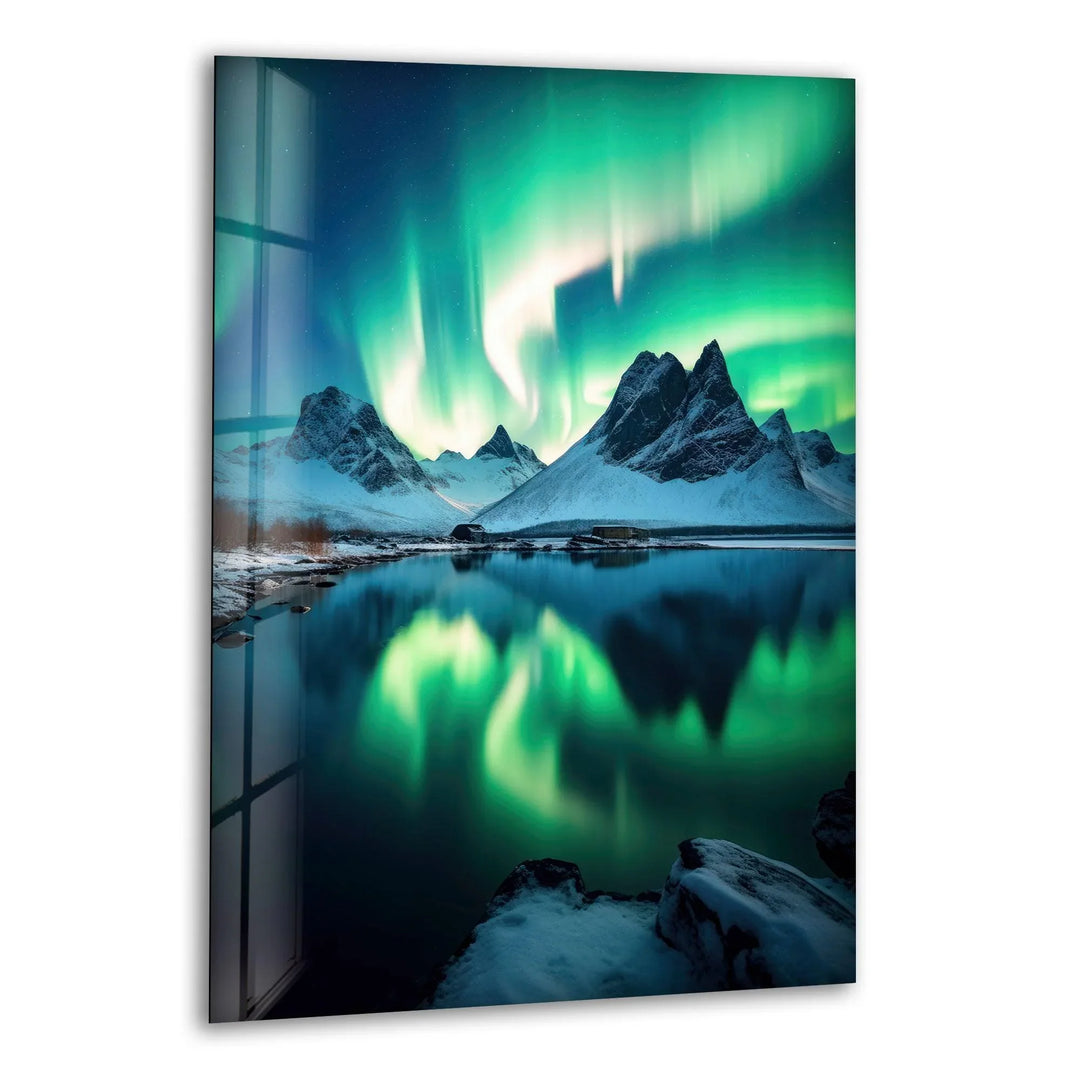 Green Abstract Aurora Borealis Glass Wall Art glass wall decor, glass wall art decor