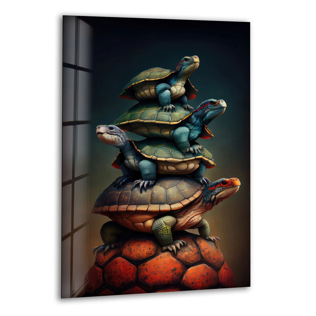 Turtle Family Glass Wall Art glass art painting, glass art for the Wall