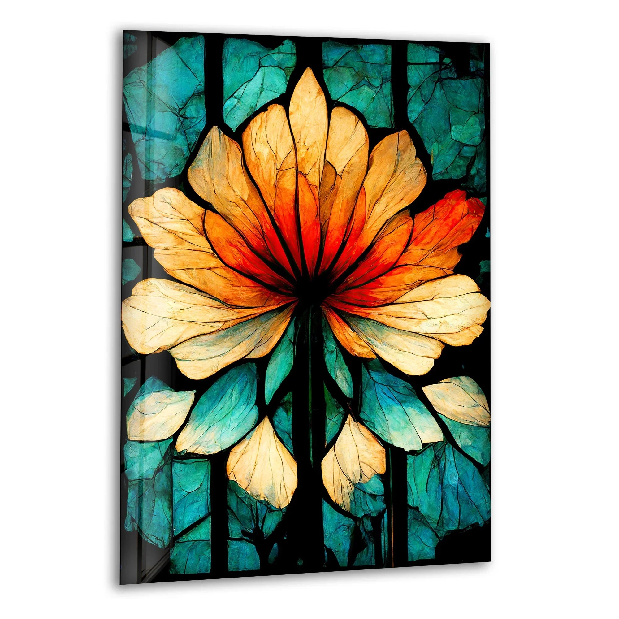 Stained Glassed Window Red Flower Wall Art – Vibrant Decor – MyPhotoStation