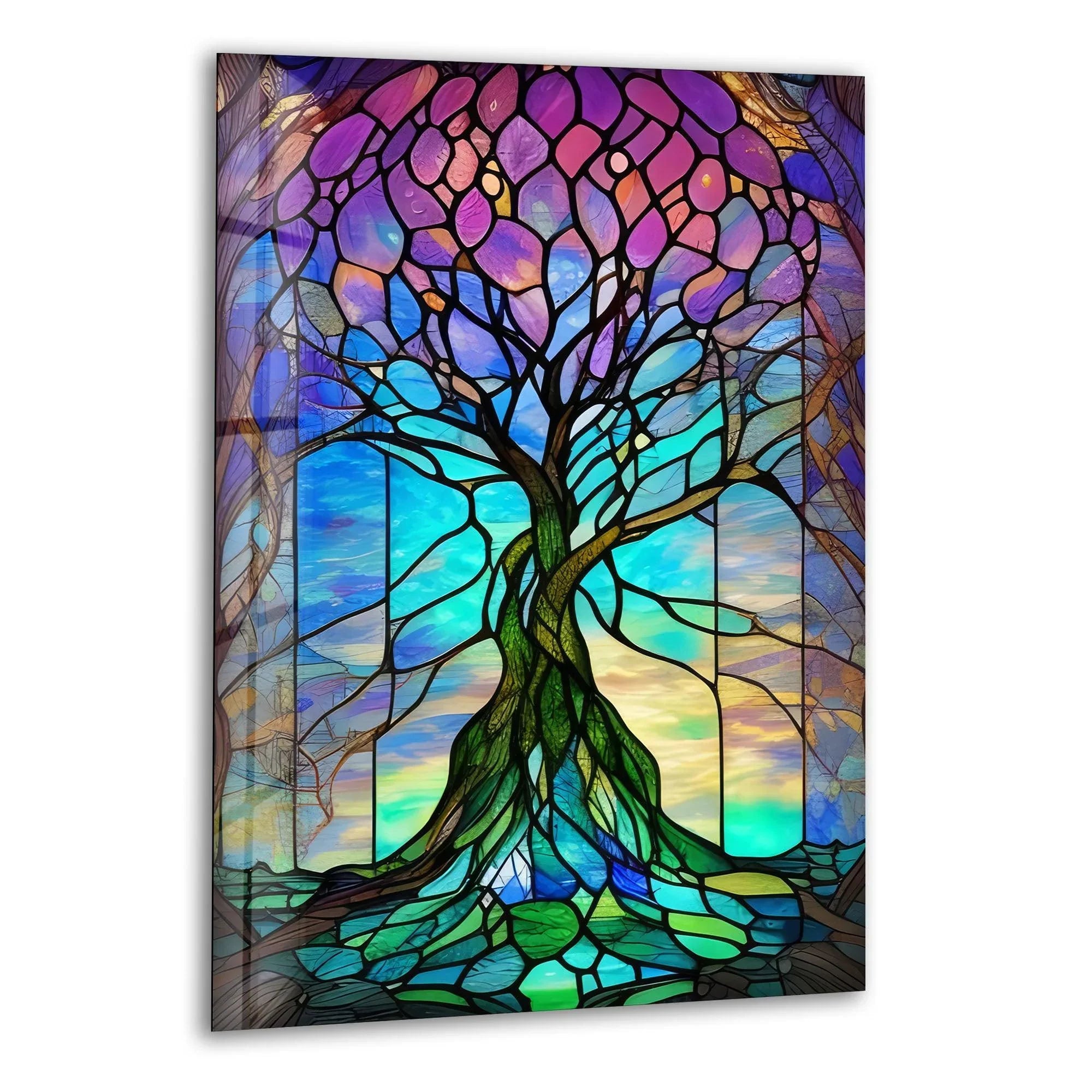 Stained Purple Life of Tree Art – Nature Glass Decor – MyPhotoStation
