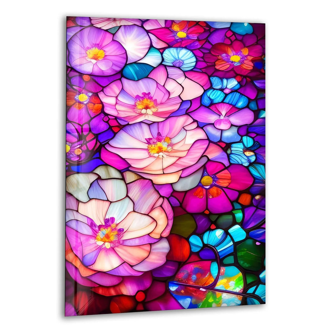 Pink Stained Flowers Glass Wall Art - MyPhotoStation