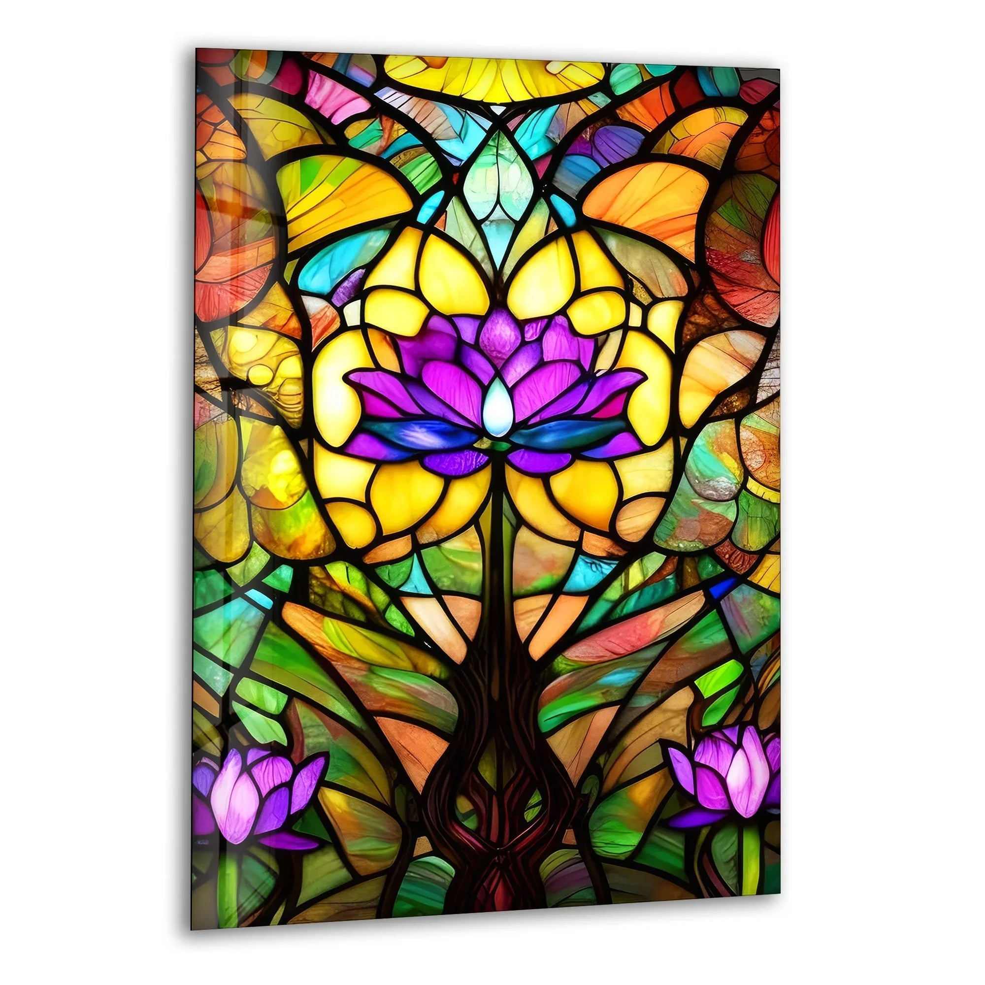 Stained Purple Lotus Glass Wall Art – Radiant Beauty – MyPhotoStation