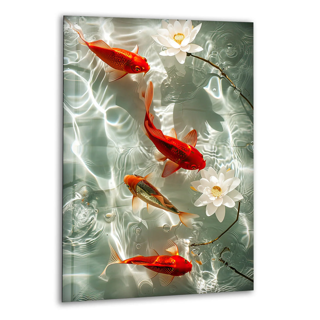 Orange Koi Fishes Glass Wall Art custom glass photo prints, large glass prints