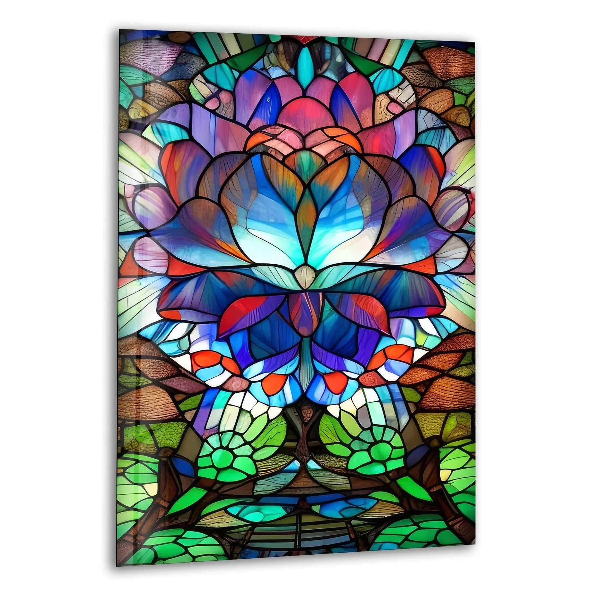 Stained Lotus Glass Wall Art – Vibrant Elegance – MyPhotoStation