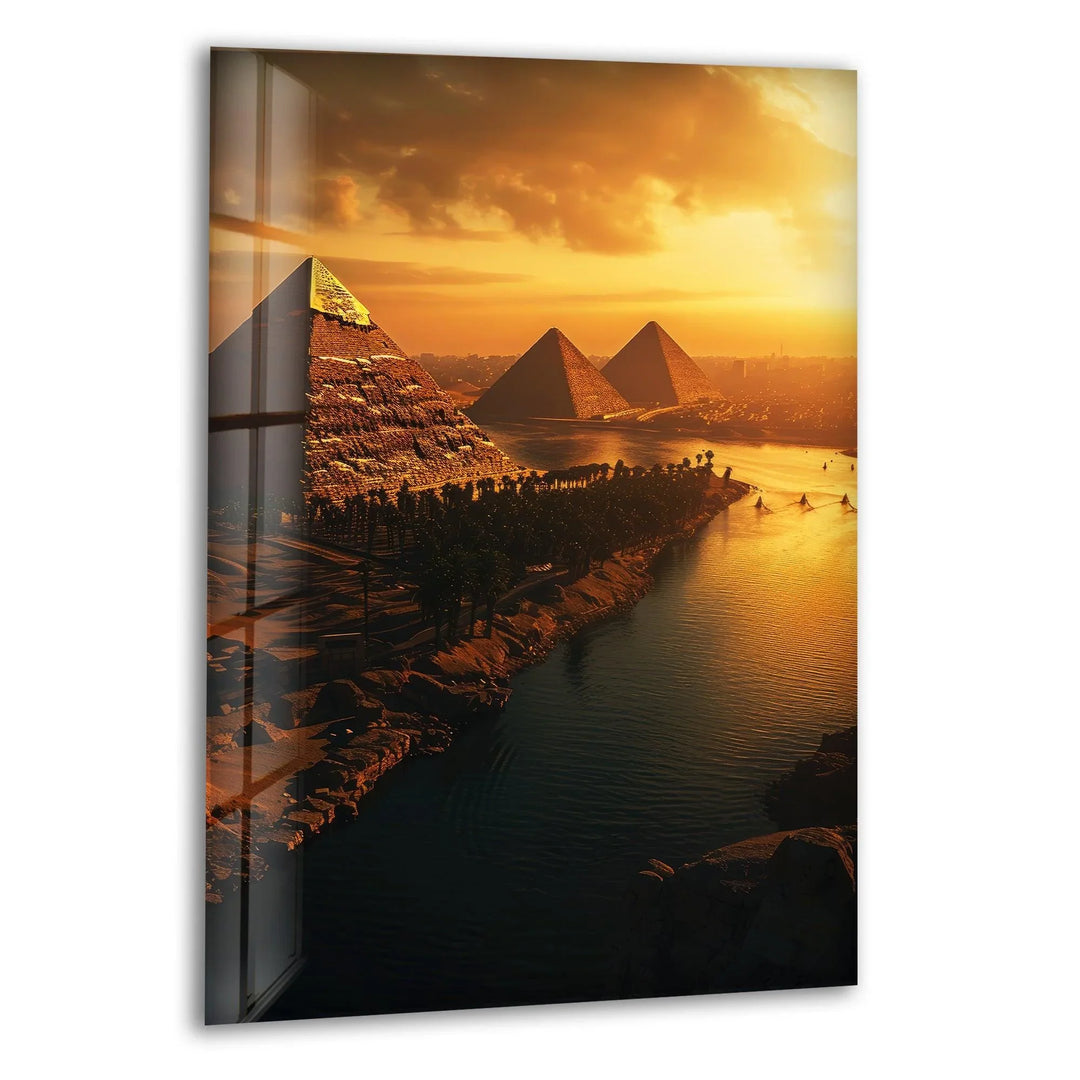Egyptian Pyramids Glass Wall Art print picture on glass, Tempered Glass Wall Art